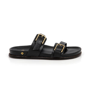 CHINELO PAPETE PRETO DE COURO FIVELAS