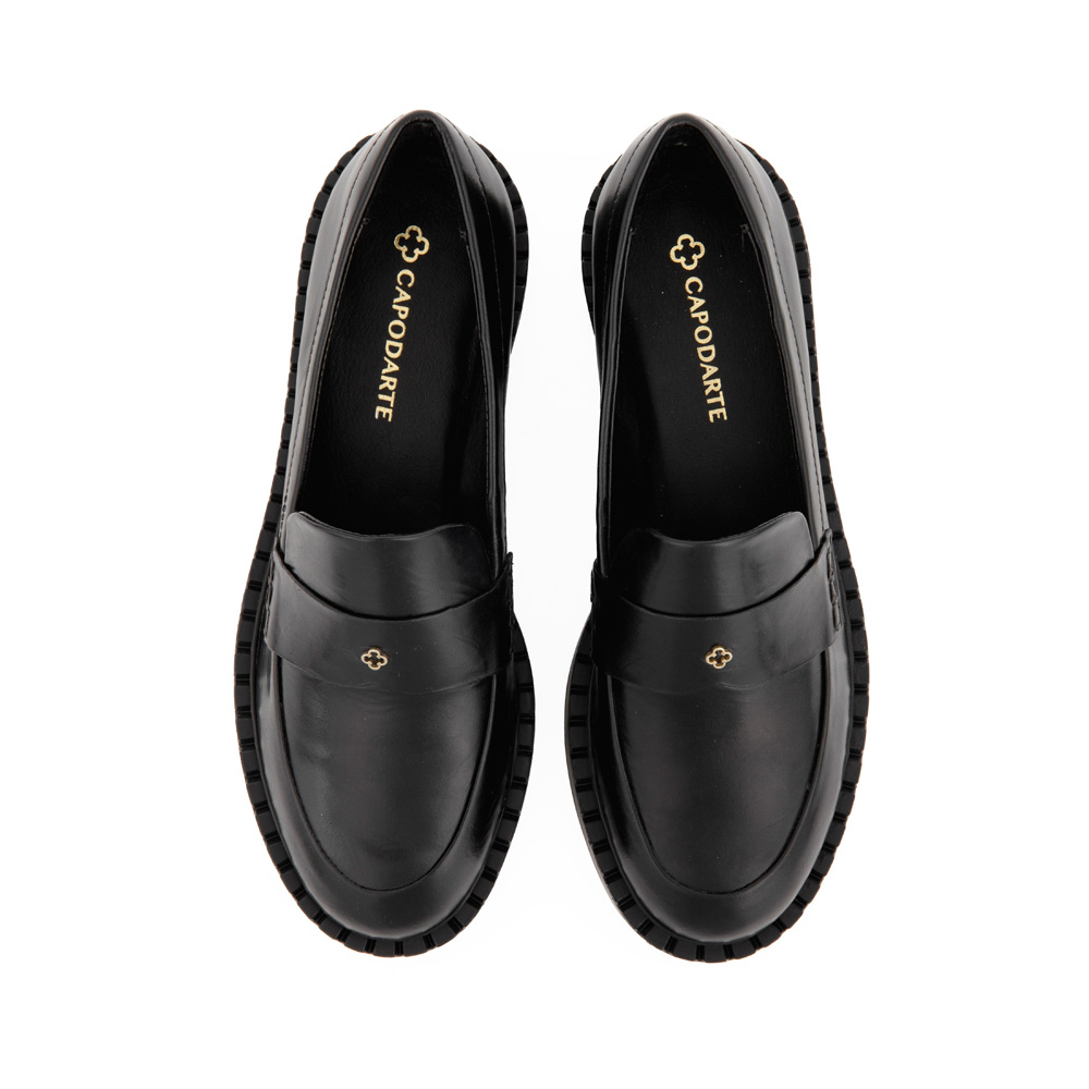 LOAFER MOCASSIM PRETO DE COURO SALTO BAIXO image number 4