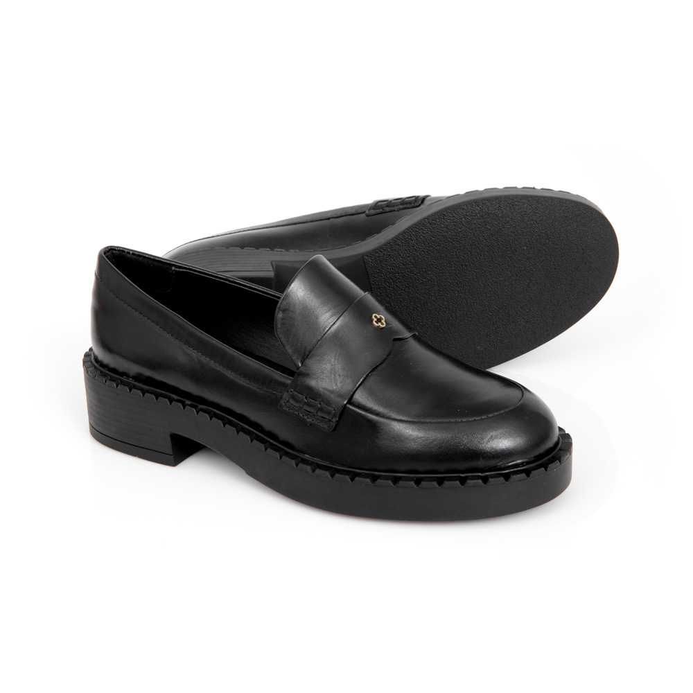 LOAFER MOCASSIM PRETO DE COURO SALTO BAIXO image number 3