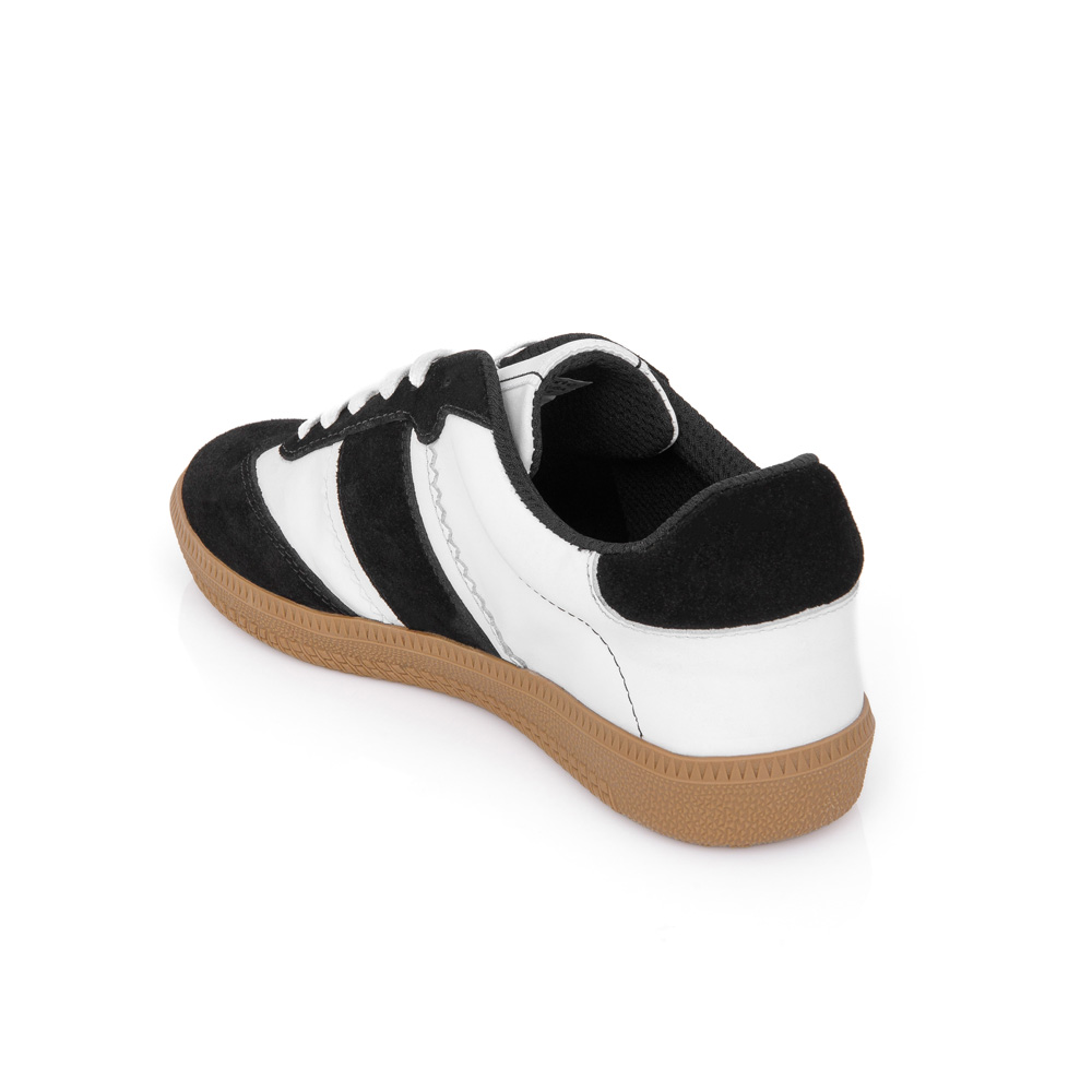 TÊNIS FEMININO DE COURO PRETO E BRANCO SOLA BEGE image number 2